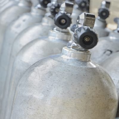 Row of argon gas cannisters