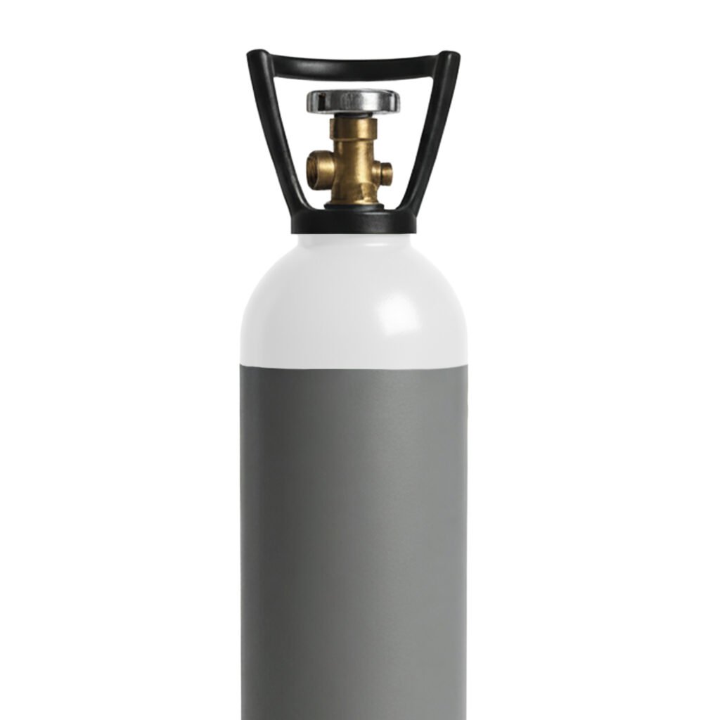 Oxygen gas bottle for heating, cutting, brazing, and lead welding applications.